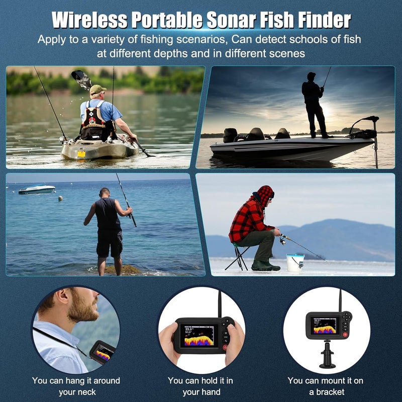 Fuceter Portable Rechargeable Fish Finder, Wireless Sonar FishFinder, Castable Kayak Depth Finder with 105° Beam Angle and TFT LCD Display, 2.6-164 FT of Depth Locator, for Shore, Sea ＆ Ice Fishing - Image 3